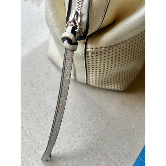 Guess White Leather Perforated Satchel Handbag With Braided Handle 6 tall 10” L - Picture 9 of 16